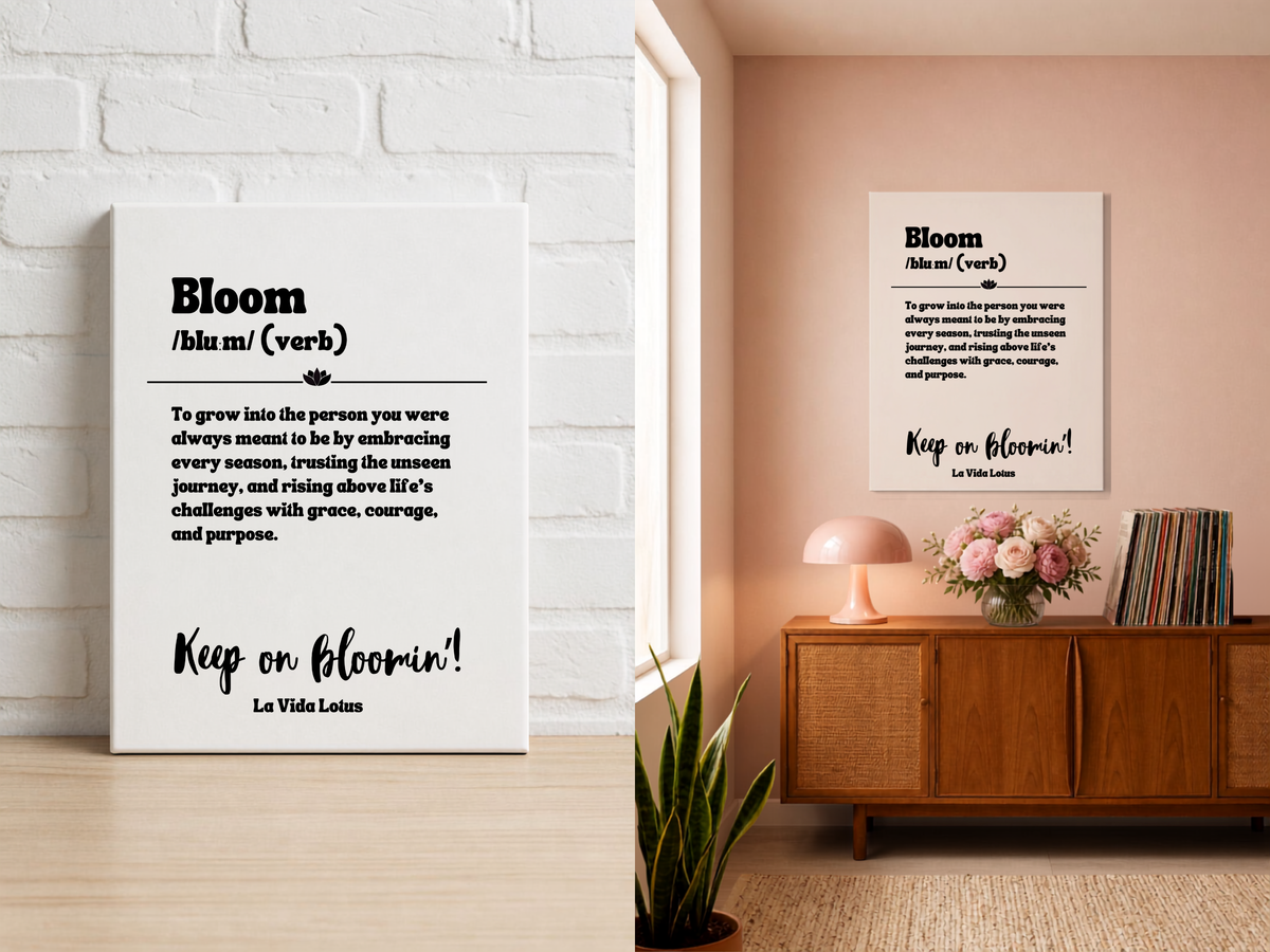Bloom Definition Wall Art Canvas | Lotus Flower Quote Print | Inspirational Wall Decor | Motivational Gift for Women | Boho Home Decor