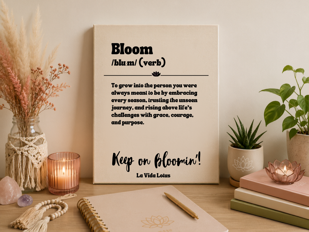 Bloom Definition Wall Art Canvas | Lotus Flower Quote Print | Inspirational Wall Decor | Motivational Gift for Women | Boho Home Decor