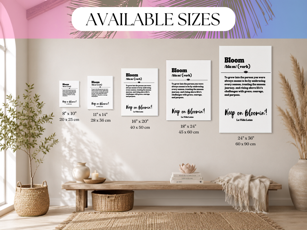 Bloom Definition Wall Art Canvas | Lotus Flower Quote Print | Inspirational Wall Decor | Motivational Gift for Women | Boho Home Decor