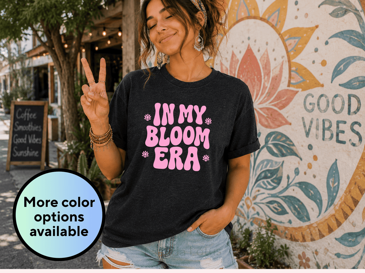 In My Bloom Era Shirt, Lotus Flower Graphic Tee, Retro Groovy Floral T-Shirt for Women, Positive Motivational Tee, Self Love Gift for Her