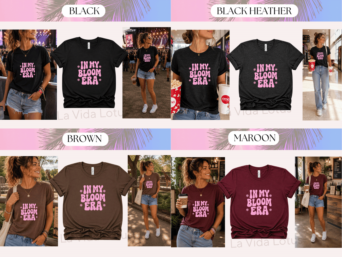 In My Bloom Era Shirt, Lotus Flower Graphic Tee, Retro Groovy Floral T-Shirt for Women, Positive Motivational Tee, Self Love Gift for Her