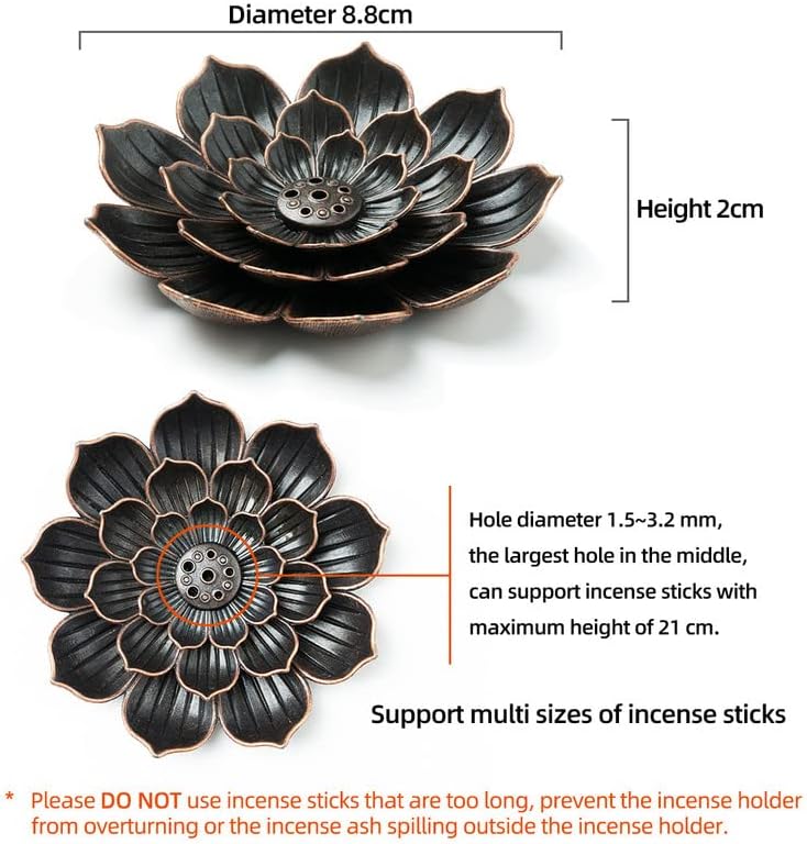 Lotus Flower Incense Burner, Incense Holder for Sticks, Brass Lotus Incense Stick Holder and Detachable Ash Catcher