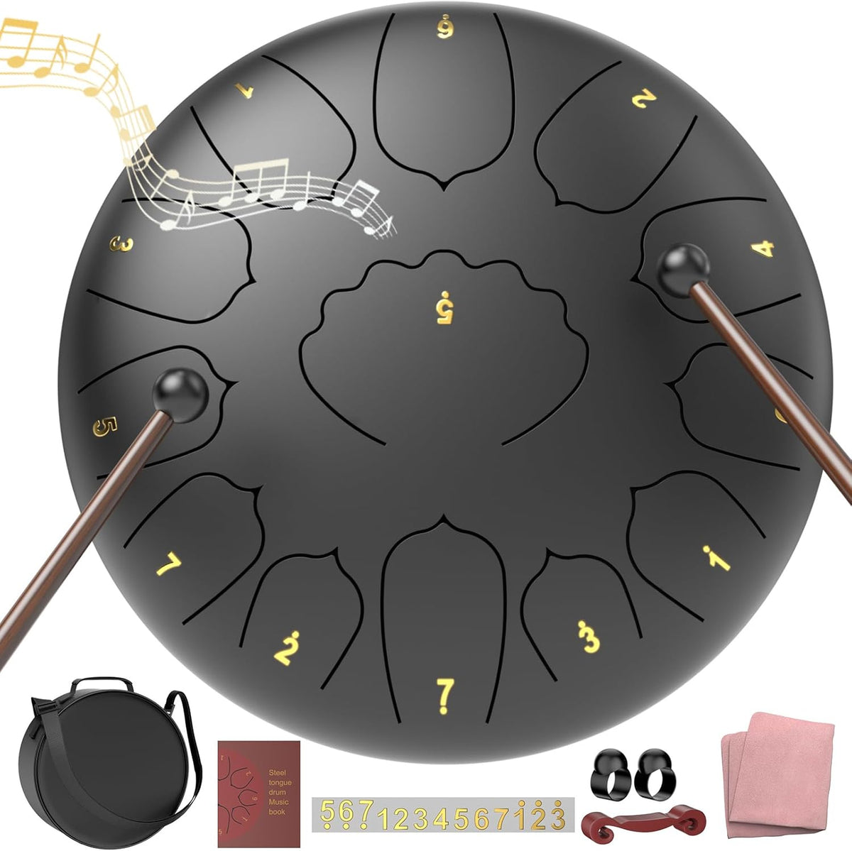 Rain Drum for outside Garden, 6 Inches 8 Notes Steel Tongue Chakra Drums, Waterproof Meditation Rain Chime, Musical Instruments for Adult Gift with Bag, Music Book, Drum Mallets (Green)