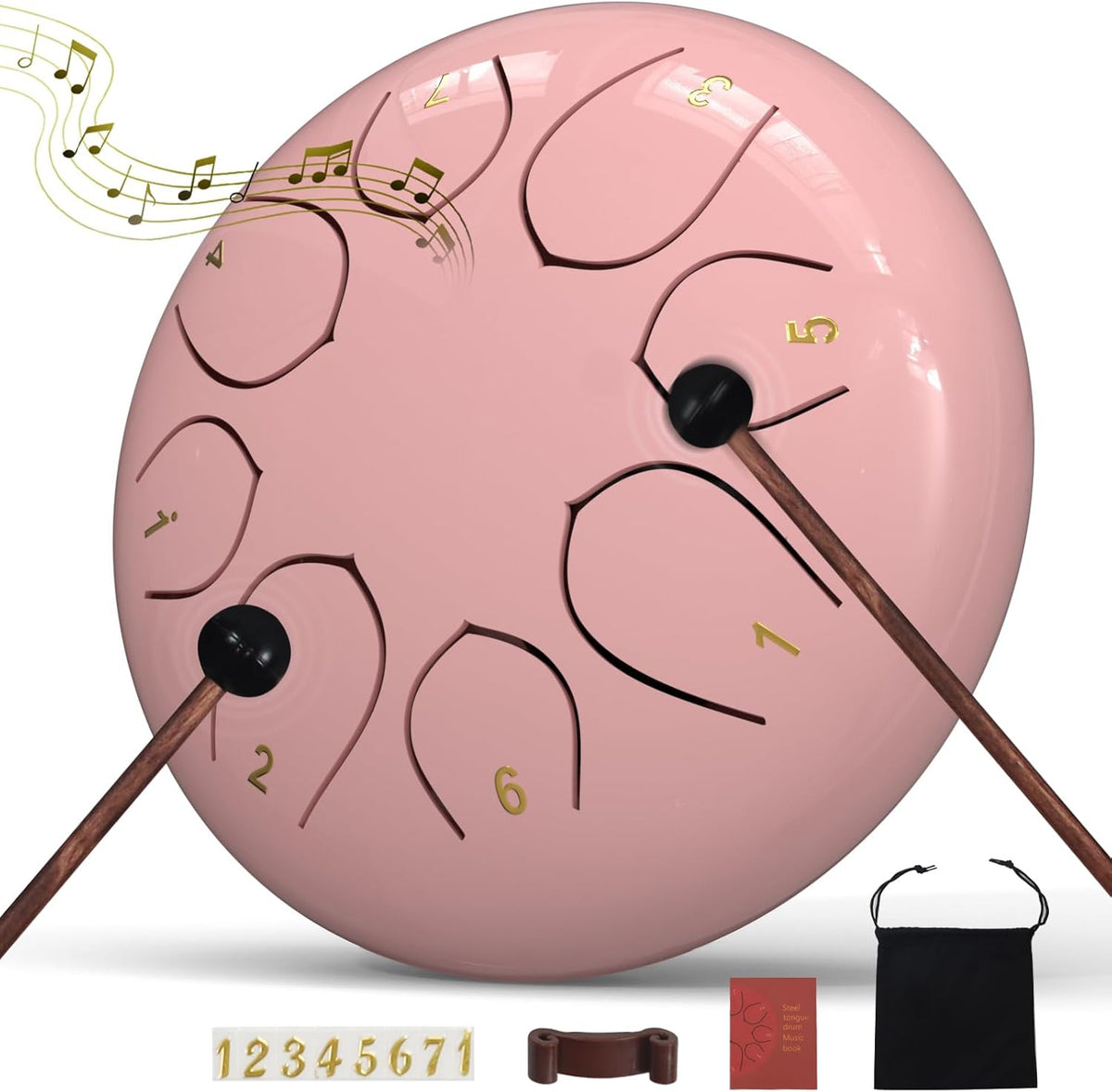 Rain Drum for outside Garden, 6 Inches 8 Notes Steel Tongue Chakra Drums, Waterproof Meditation Rain Chime, Musical Instruments for Adult Gift with Bag, Music Book, Drum Mallets (Green)
