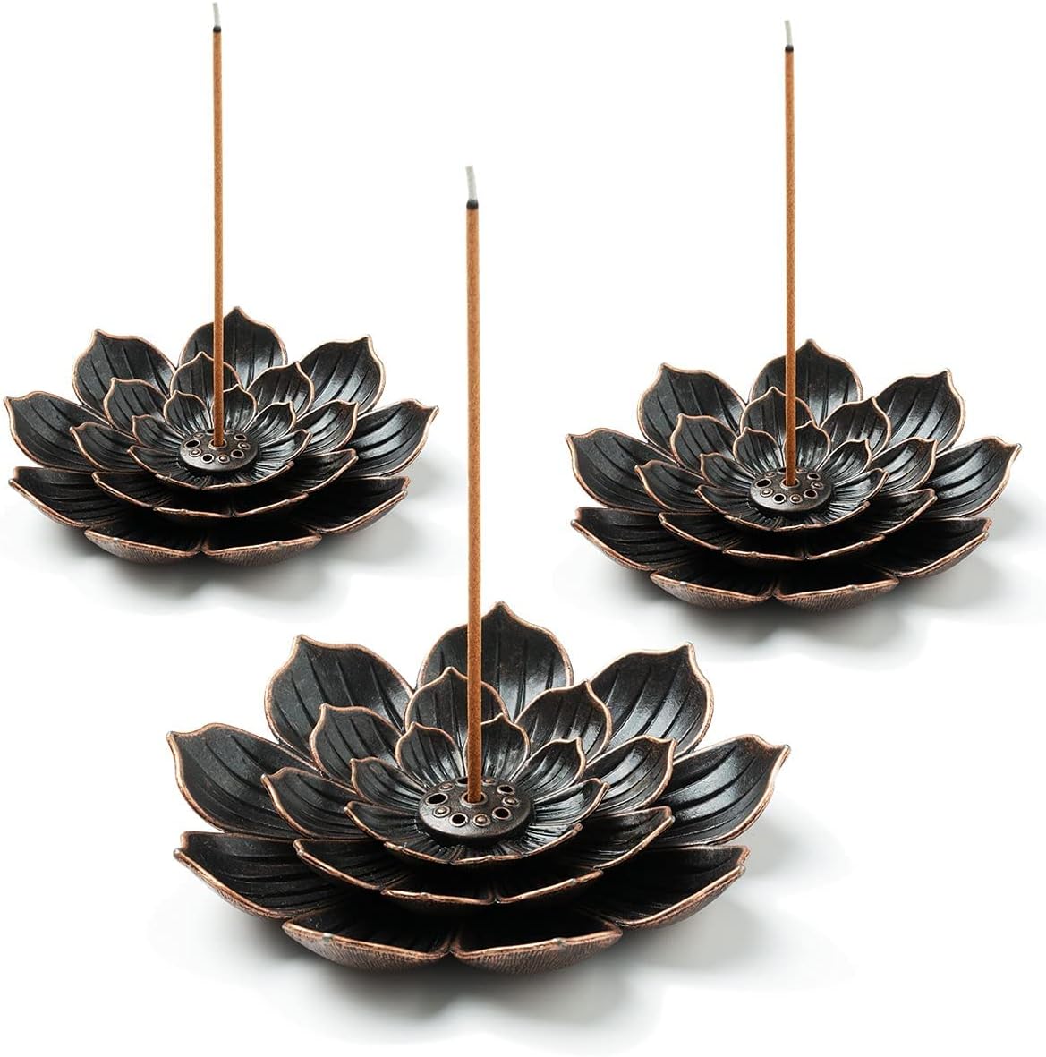 Lotus Flower Incense Burner, Incense Holder for Sticks, Brass Lotus Incense Stick Holder and Detachable Ash Catcher