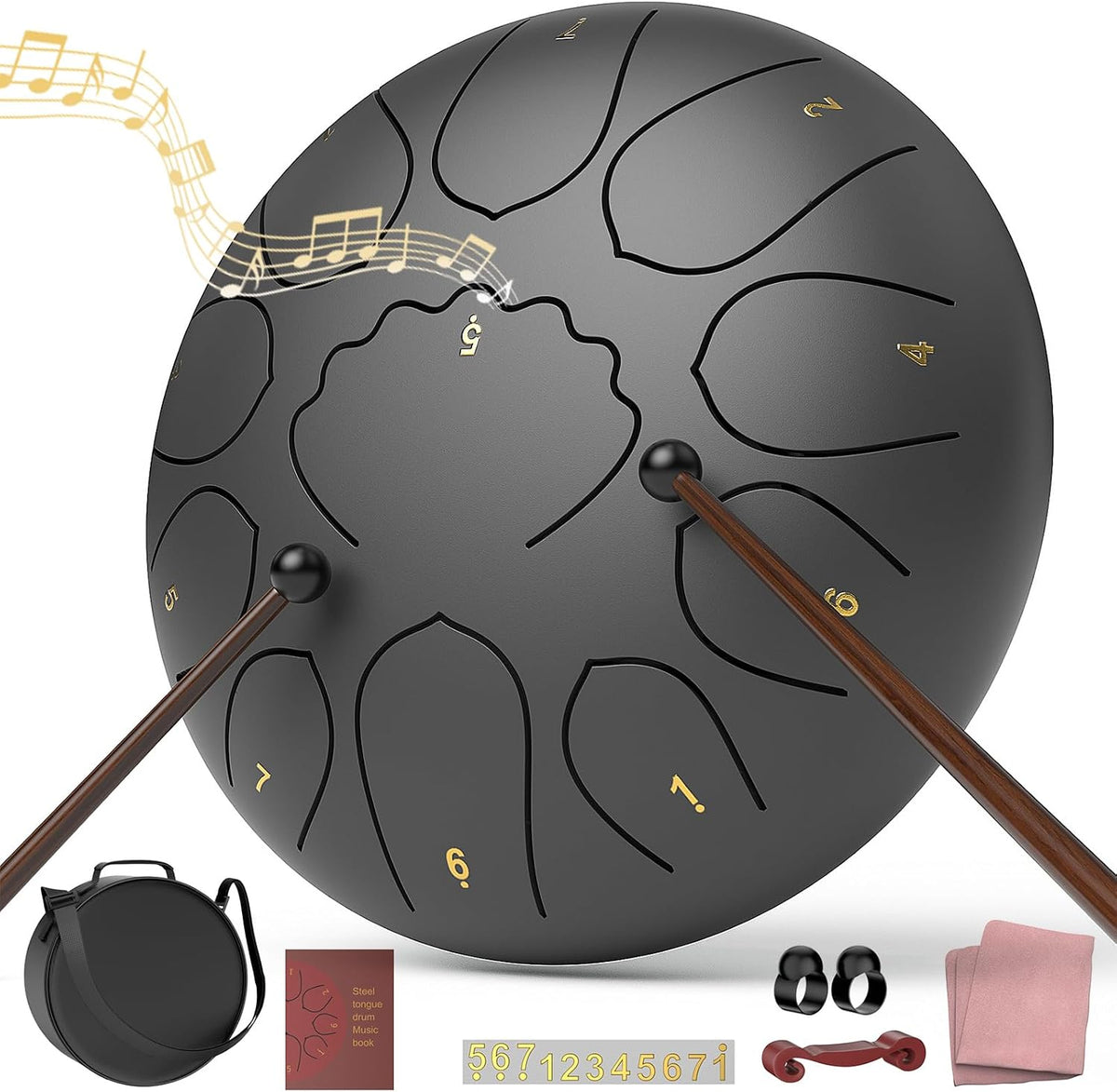 Rain Drum for outside Garden, 6 Inches 8 Notes Steel Tongue Chakra Drums, Waterproof Meditation Rain Chime, Musical Instruments for Adult Gift with Bag, Music Book, Drum Mallets (Green)
