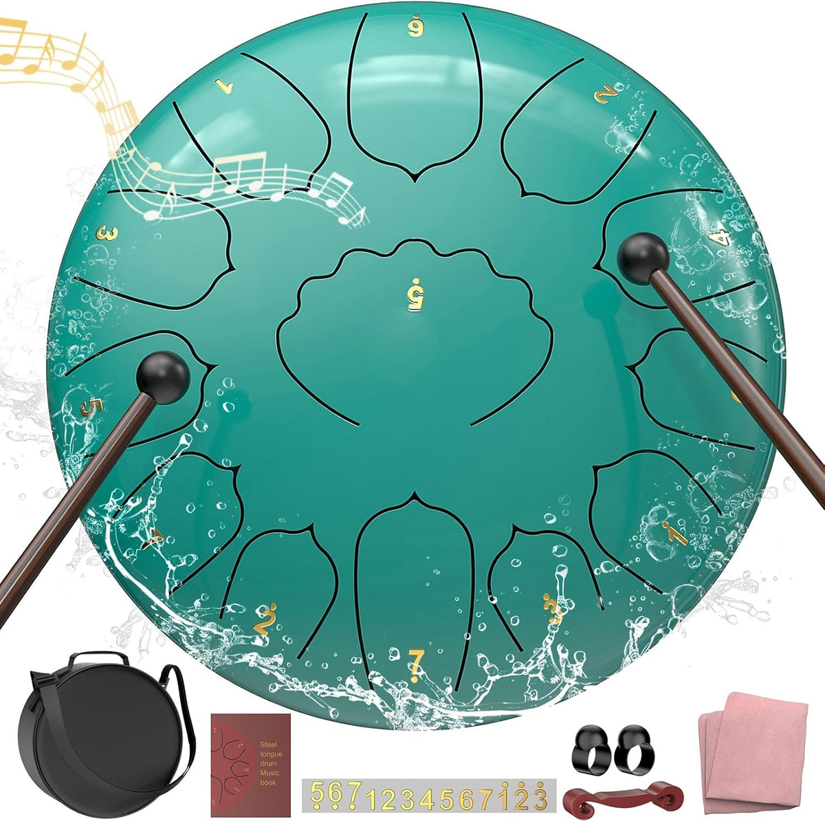 Rain Drum for outside Garden, 6 Inches 8 Notes Steel Tongue Chakra Drums, Waterproof Meditation Rain Chime, Musical Instruments for Adult Gift with Bag, Music Book, Drum Mallets (Green)