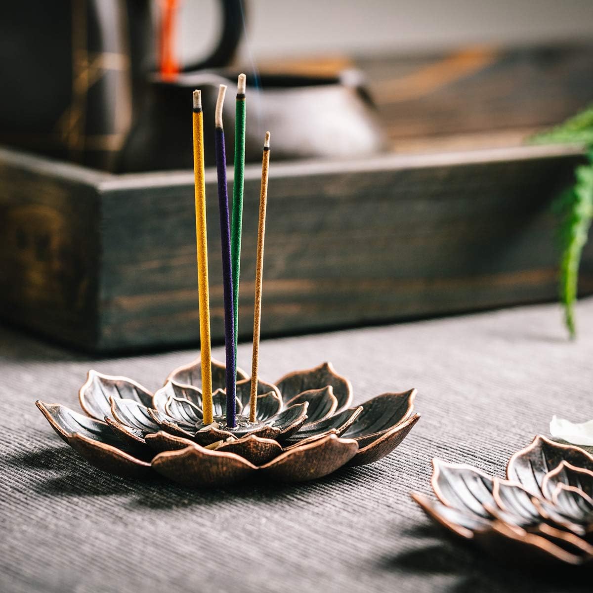 Lotus Flower Incense Burner, Incense Holder for Sticks, Brass Lotus Incense Stick Holder and Detachable Ash Catcher