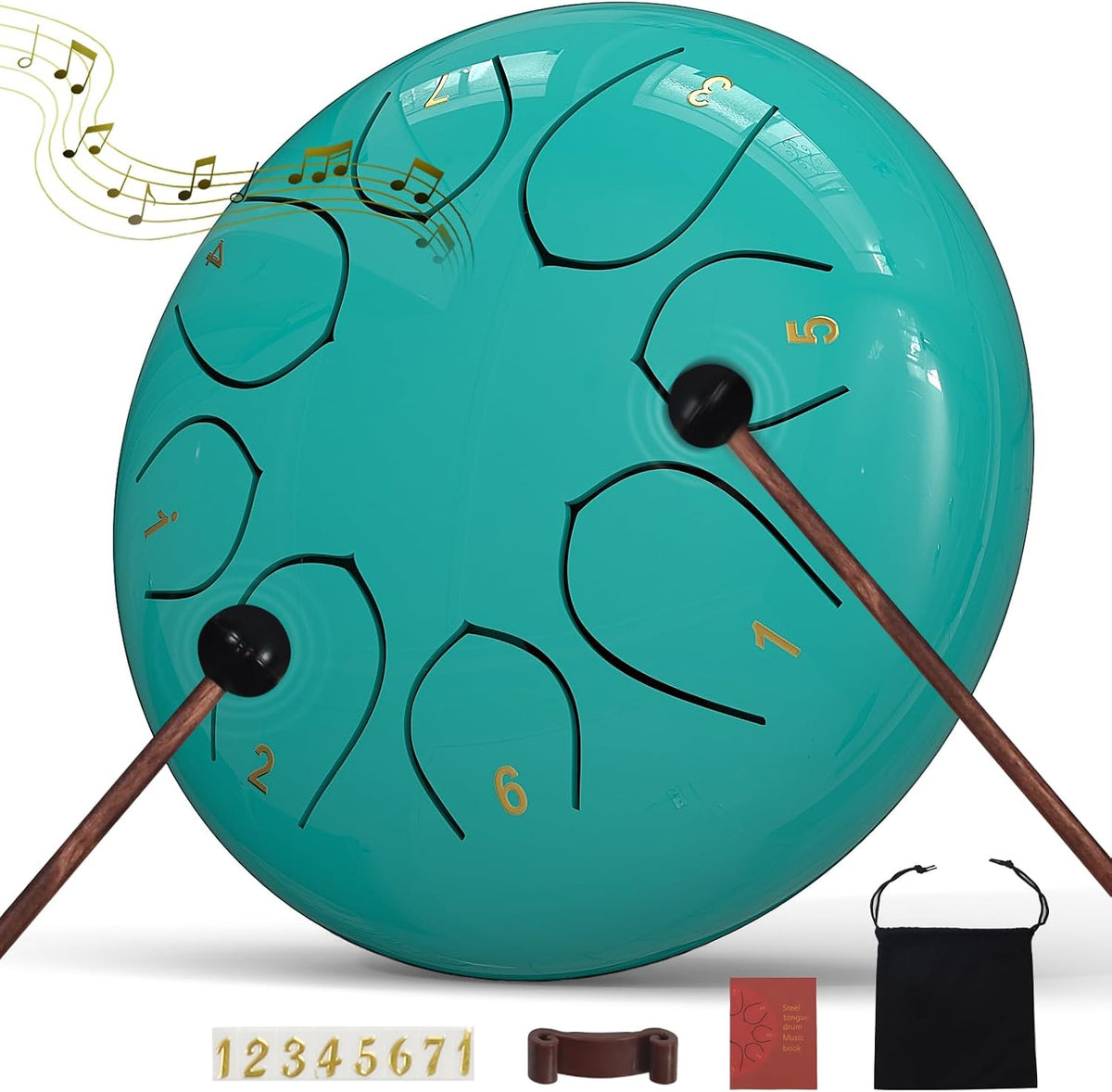 Rain Drum for outside Garden, 6 Inches 8 Notes Steel Tongue Chakra Drums, Waterproof Meditation Rain Chime, Musical Instruments for Adult Gift with Bag, Music Book, Drum Mallets (Green)
