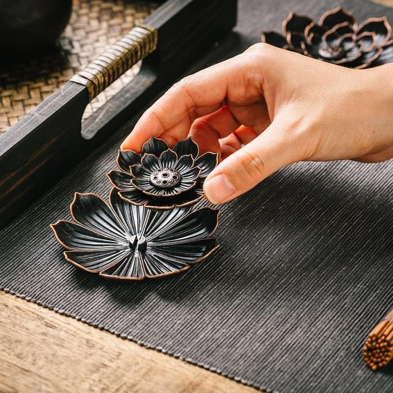 Lotus Flower Incense Burner, Incense Holder for Sticks, Brass Lotus Incense Stick Holder and Detachable Ash Catcher