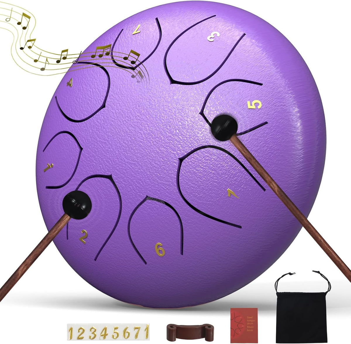 Rain Drum for outside Garden, 6 Inches 8 Notes Steel Tongue Chakra Drums, Waterproof Meditation Rain Chime, Musical Instruments for Adult Gift with Bag, Music Book, Drum Mallets (Green)