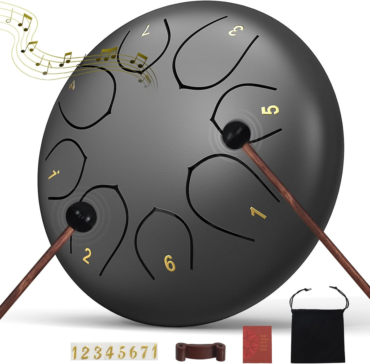 Rain Drum for outside Garden, 6 Inches 8 Notes Steel Tongue Chakra Drums, Waterproof Meditation Rain Chime, Musical Instruments for Adult Gift with Bag, Music Book, Drum Mallets (Green)