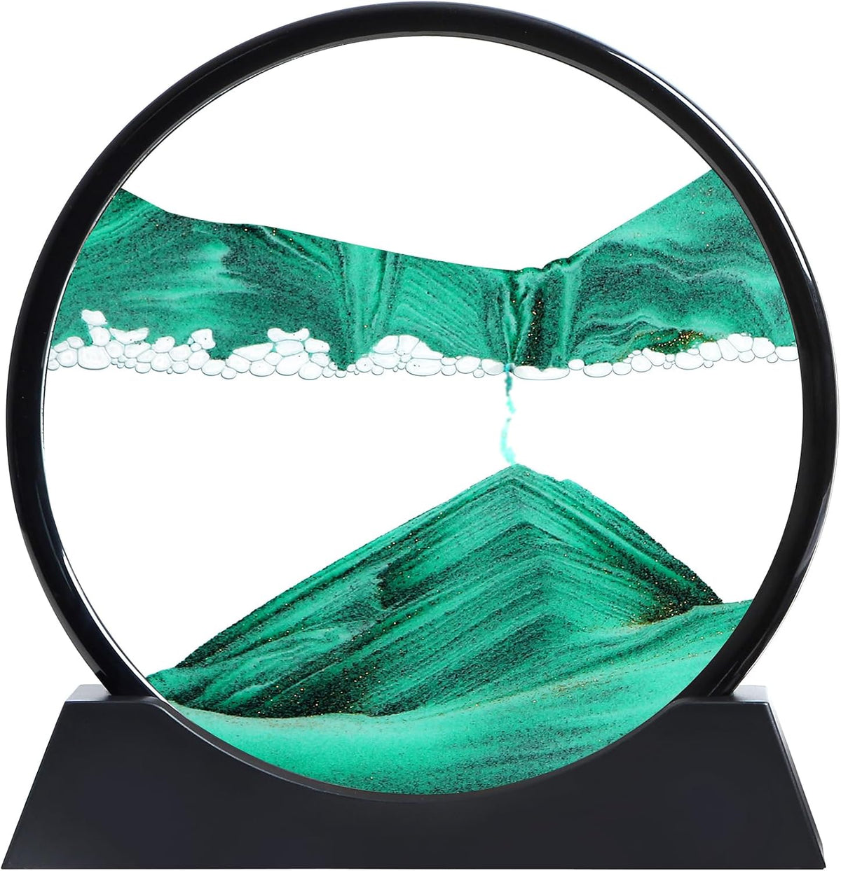 Moving Sand Art Liquid Motion, 3D Deep Sea Sandscape Color Quicksand Decor, round Glass Moving Sand Art Picture Relaxing Desktop Home Office Work Decor (Green, 7 Inch)