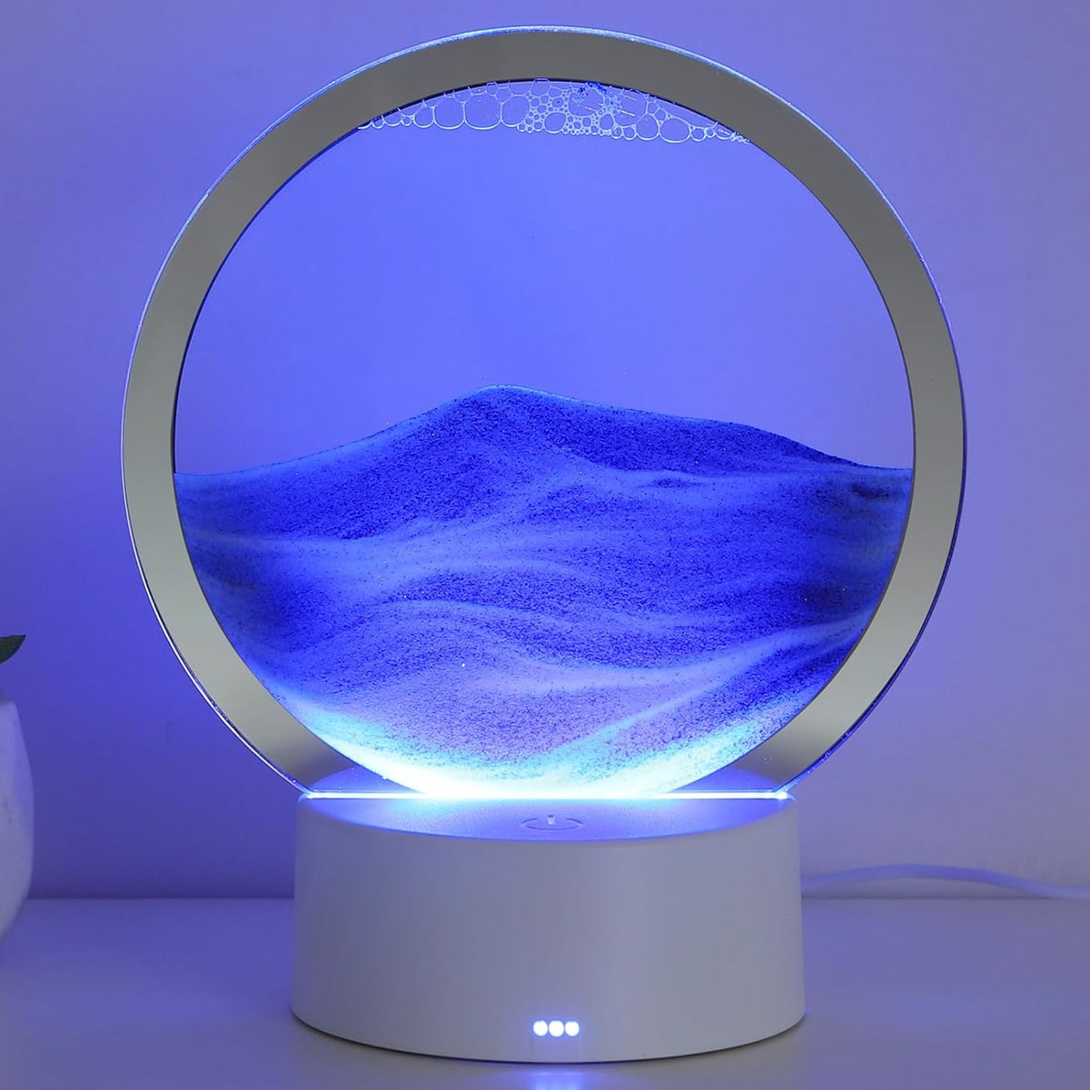 Moving Sand Art Liquid Motion, 3D Deep Sea Sandscape Color Quicksand Decor, round Glass Moving Sand Art Picture Relaxing Desktop Home Office Work Decor (Green, 7 Inch)