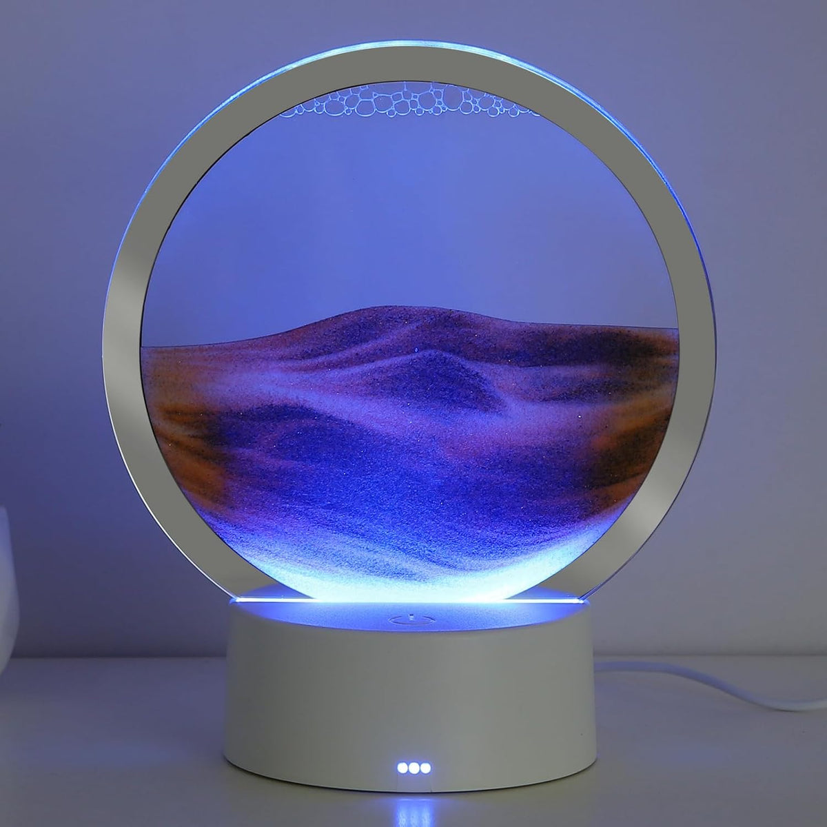 Moving Sand Art Liquid Motion, 3D Deep Sea Sandscape Color Quicksand Decor, round Glass Moving Sand Art Picture Relaxing Desktop Home Office Work Decor (Green, 7 Inch)