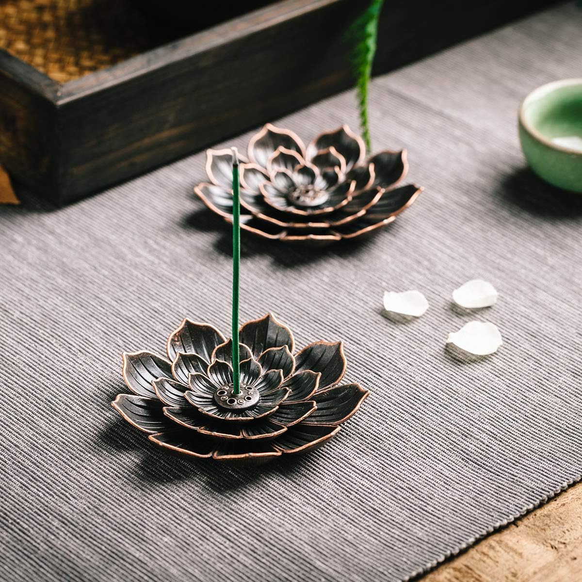 Lotus Flower Incense Burner, Incense Holder for Sticks, Brass Lotus Incense Stick Holder and Detachable Ash Catcher