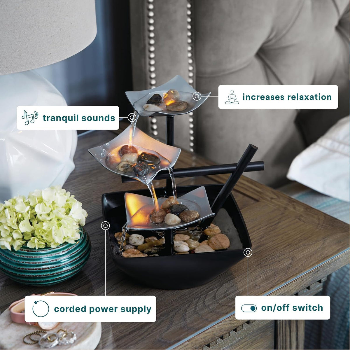Tabletop Water Fountain, Home Décor Soothing Sound Machine