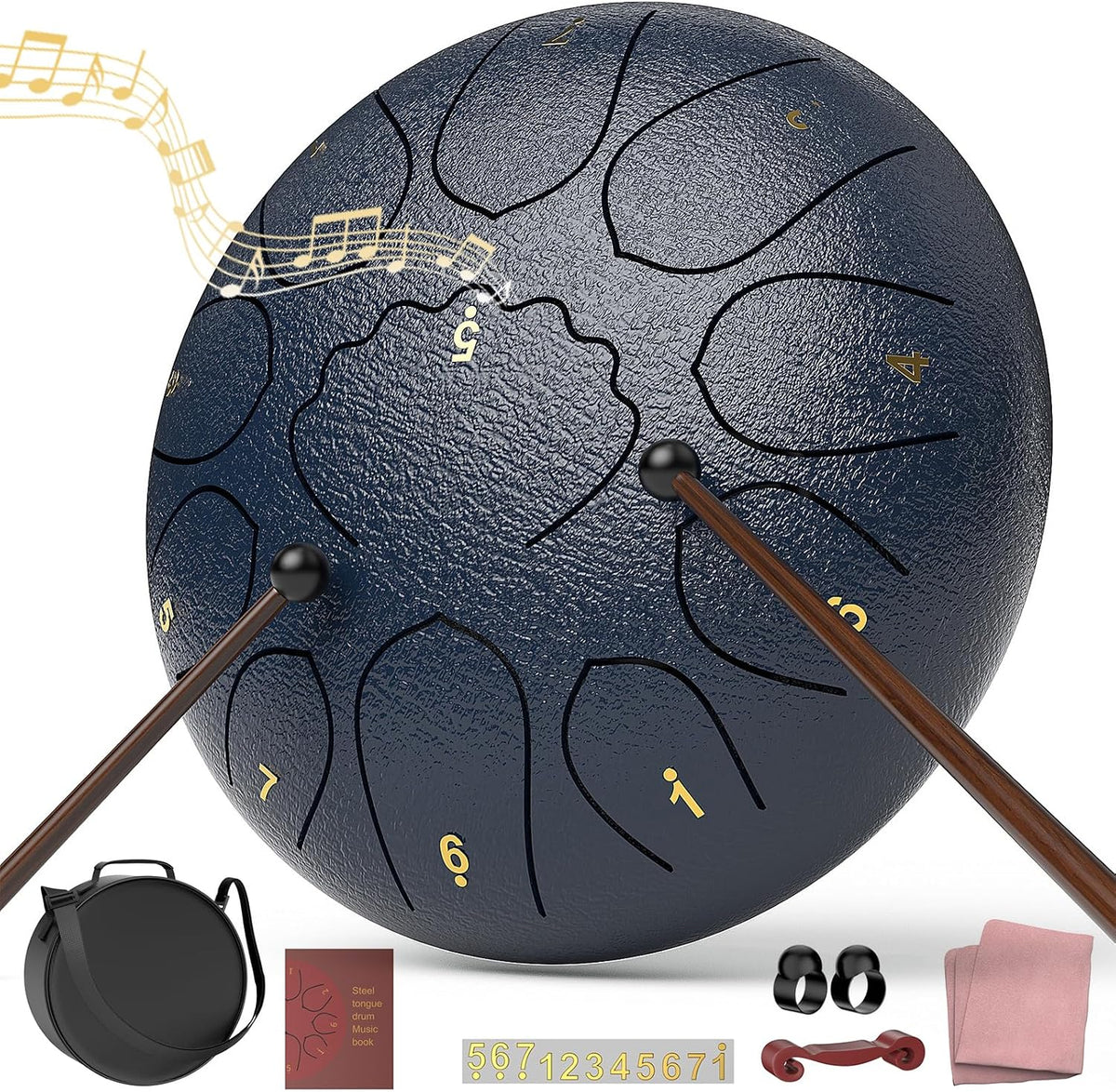 Rain Drum for outside Garden, 6 Inches 8 Notes Steel Tongue Chakra Drums, Waterproof Meditation Rain Chime, Musical Instruments for Adult Gift with Bag, Music Book, Drum Mallets (Green)