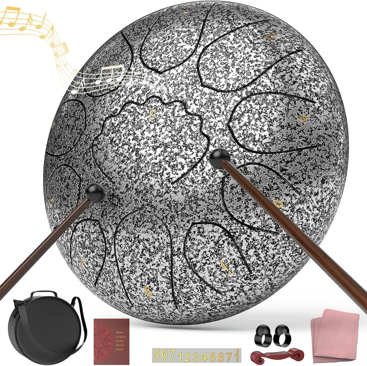Rain Drum for outside Garden, 6 Inches 8 Notes Steel Tongue Chakra Drums, Waterproof Meditation Rain Chime, Musical Instruments for Adult Gift with Bag, Music Book, Drum Mallets (Green)