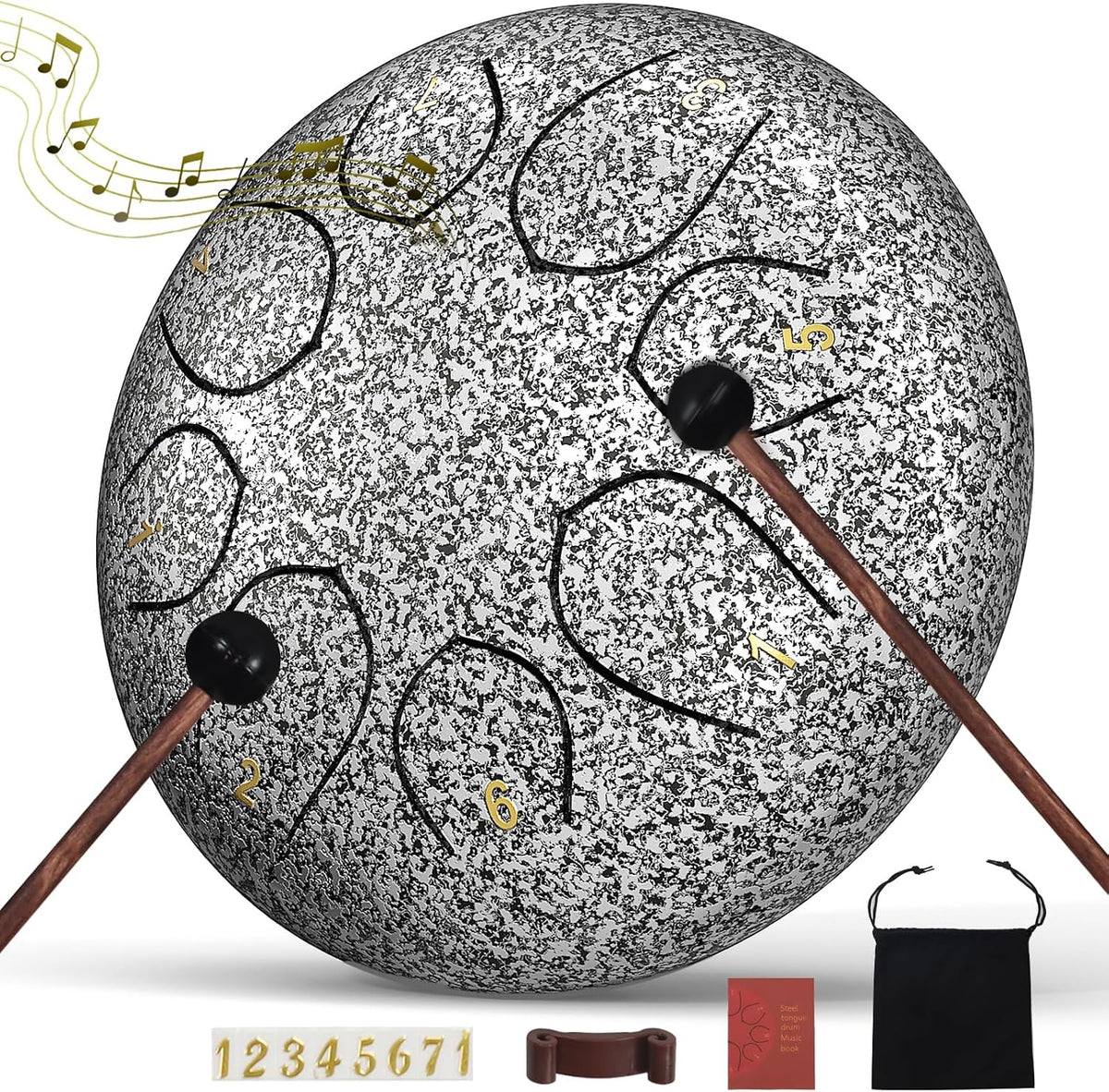 Rain Drum for outside Garden, 6 Inches 8 Notes Steel Tongue Chakra Drums, Waterproof Meditation Rain Chime, Musical Instruments for Adult Gift with Bag, Music Book, Drum Mallets (Green)