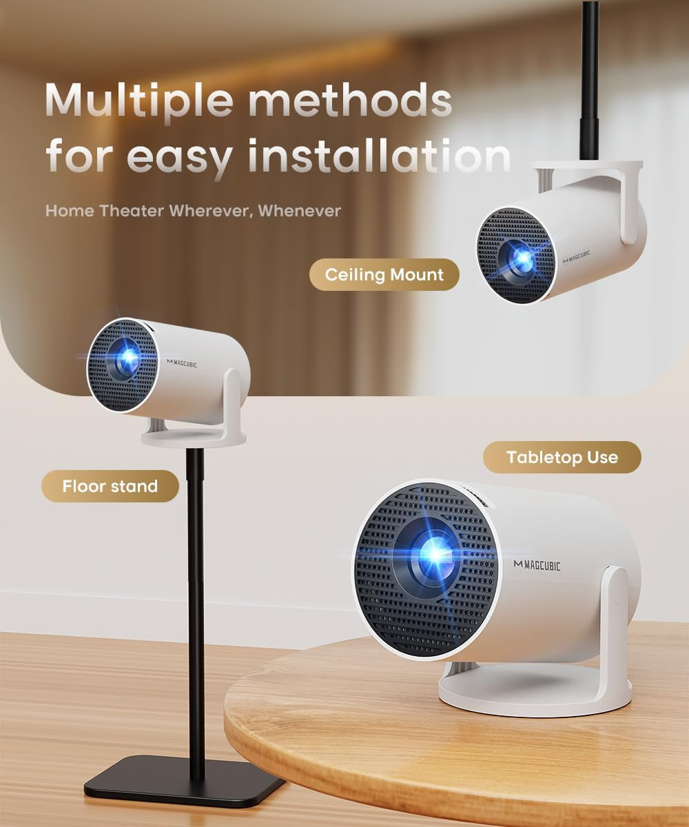 Mini Projector with Wifi and Bluetooth, Portable Projector 4K Support, Auto Keystone, 180 Degree Rotation, Smart Proyector for Home Outdoor