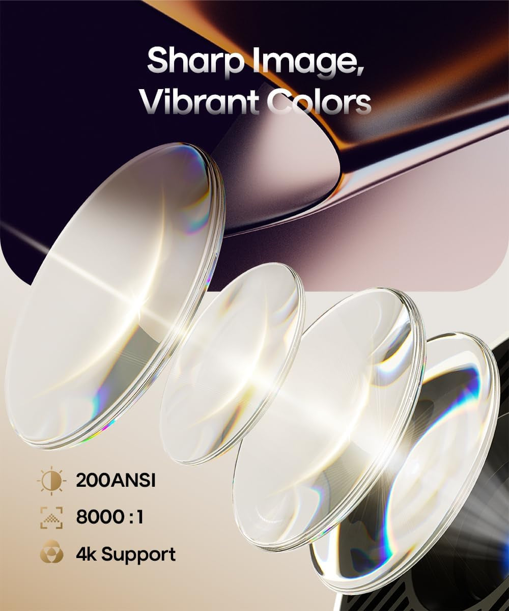 Mini Projector with Wifi and Bluetooth, Portable Projector 4K Support, Auto Keystone, 180 Degree Rotation, Smart Proyector for Home Outdoor